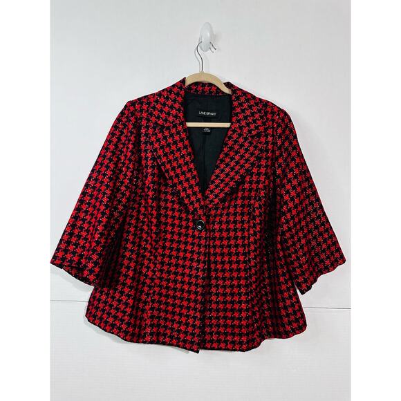 Lane Bryant Jackets & Blazers - Lane Bryant Red Black Gold Metallic Houndstooth Blazer Jacket 3/4 Sleeve Size 20